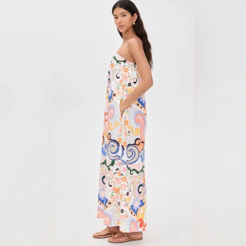 STUNNING! NWT Tuckernuck De Loreta Watercolor Aloe Strapless Dress XL 12 14 16 - Picture 7 of 8